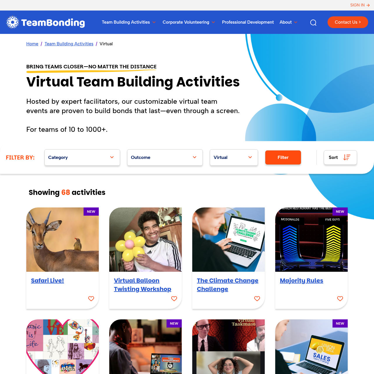 TeamBonding Virtual Events Interface