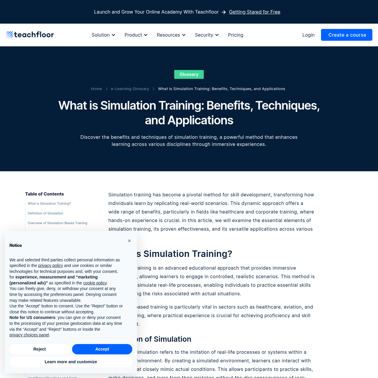 Teachfloor Glossary Interface