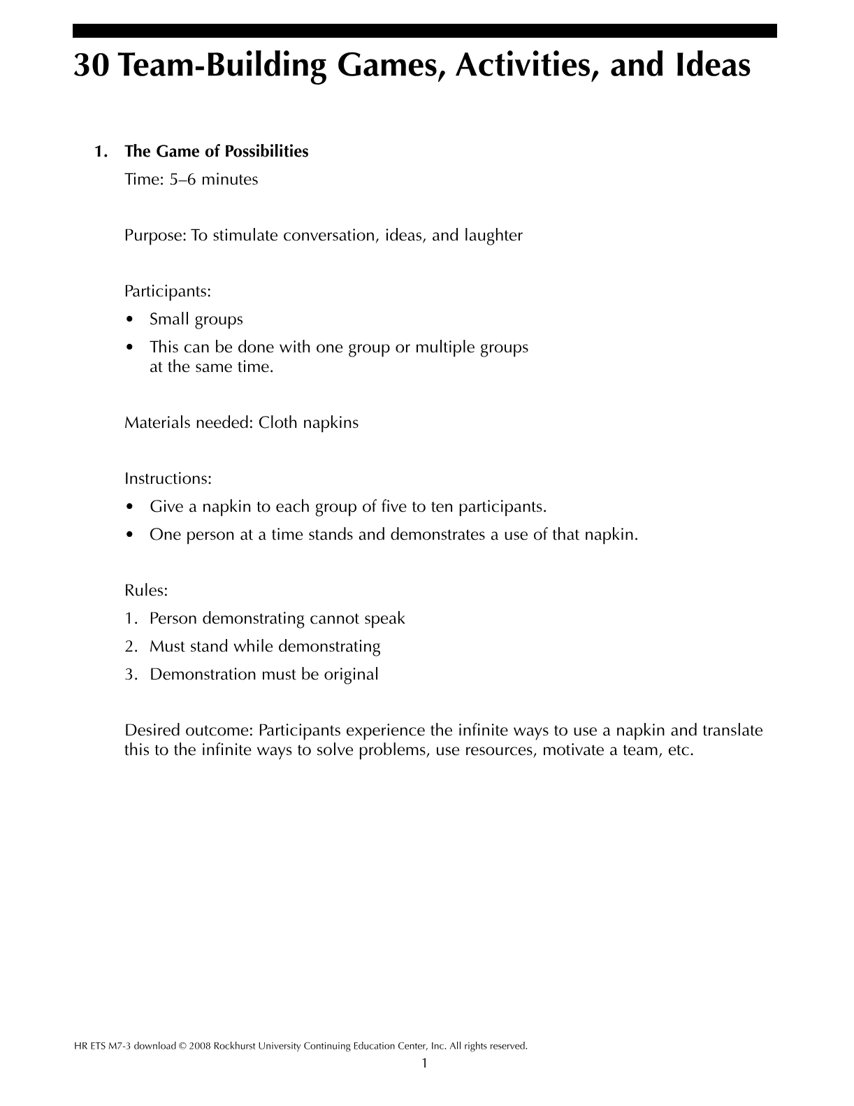 30 Team-Building Games, Activities, and Ideas PDF preview